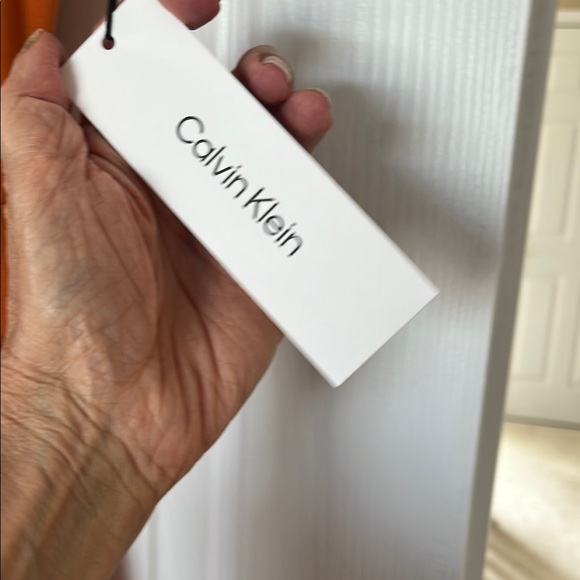 Calvin Klein Orange Midi A- Line Dress Notched Collar Sz 8 - Picture 2 of 5